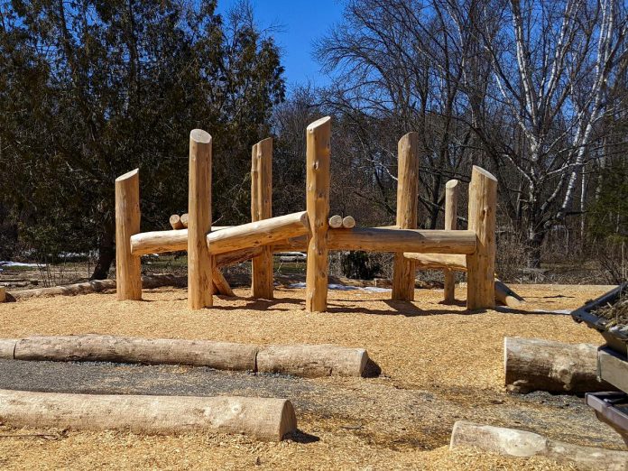 One of the new climbing structures that are part of Peterborough's first naturalized playscape on public grounds, located in the children's garden at Ecology Park. (Photo: Bruce Head / kawarthaNOW)