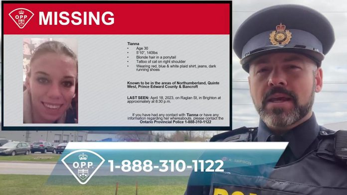 Northumberland OPP have released a video on social media about their search for 30-yaer-old Tianna of Brighton, who has been missing since April 18, 2023. (kawarthaNOW screenshot)
