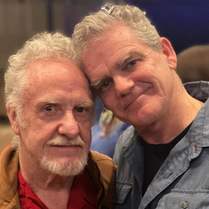 Randy Read (left) with actor Shawn Wright at the Market Hall on March 26, 2023, when New Stages presented a staged reading of Daniel MacIvor's "New Magic Valley Fun Town" featuring Wright. It was Read's first outing to the theatre since he experienced a devastating pelvic fracture last November after being knocked off his bicycle by a truck. Read will be taking to the stage on May 7, 2023 to perform in a staged reading of Rick Chafe's "The Secret Mask." (Photo courtesy of Randy Read)