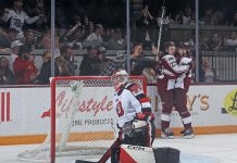 The Peterborough Petes defeated the Ottawa 67's 5-4 on April 24, 2023 to take the best-of-seven semi-final series 4-2 and advance to the Eastern Conference championship for the first time since the 2016-17 season. (Photo: Kenneth Andersen Photography)