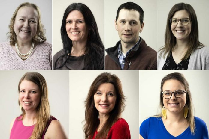 These seven rural entrepreneurs in Peterborough County all overcame pandemic challenges to operate successful community-focused businesses with the help of Starter Company Plus, an entrepreneurial training program offered locally by the Peterborough & the Kawarthas Economic Development Business Advisory Centre with funding from the Ontario government. Left to right, top and bottom: Lisa Burkitt of Burkitt's Gardening & Home Services, Lisa Mace of Eco Cabins, Patrick and Deanna Leahys of Leahy's Leor Farms, Katie Jackson of Wanderlight Alpaca Experience, Julie Drain of Your Furever Friend, and Jena Trimble of Zen Home & Cottage Cleaning Services. (Photos: Jenish Odigsk)