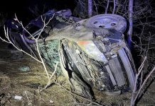 The occupants in this SUV reported minor injuries after allegedly being struck and forced off County Road 28 in the Port Hope area by a pickup truck on April 23, 2023. The occupants of the SUV and pickup truck had been involved in an earlier altercation at a pond at the Zion Line Road area in Millbrook. (Police-supplied photo)