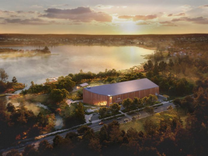 A rendering of how The Canadian Canoe Museum's new waterfront home on the shores of Little Lake in Peterborough will appear when fully completed and landscaped. (Rendering: Lett Architects Ltd.)