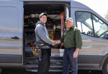 Entrepreneur Brad Bourrie (left) has purchased White Electric from Gord White (right), who founded the company in 1978. Bourrie, whose mother is from Garden River First Nation near Sault Ste. Marie, apprenticed with White for almost eight years before obtaining his electrician license. Community Futures Peterborough provided Bourrie with financing and support so he could take over the business from the retiring White. (Photo: Heather Doughty Photography)