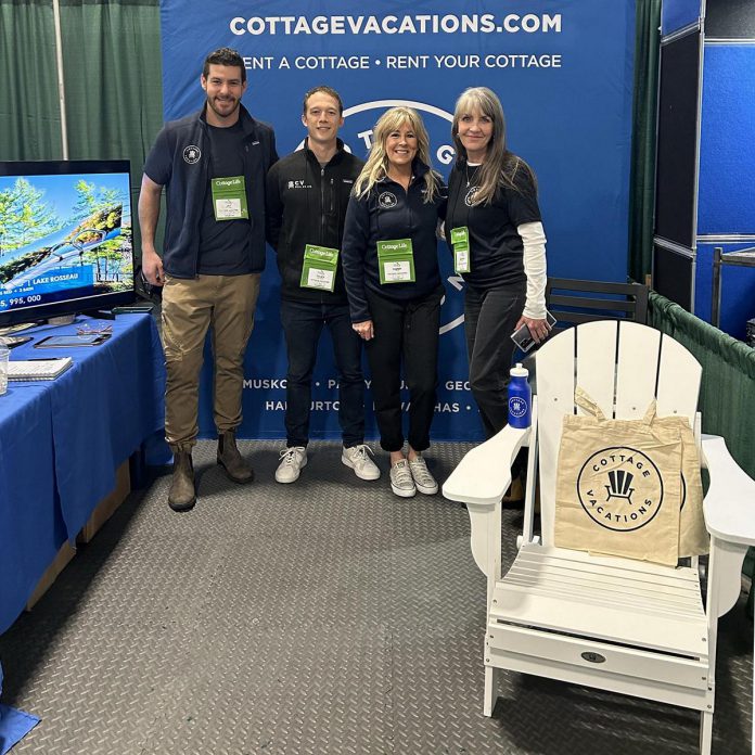 Cottage Vacations at the Spring Cottage Life Show, held from March 23 to 26, 2023 at the International Centre in Mississauga (from left to right): president Jay Katzeff, Real Estate Broker Of Record Tyler DaCosta, Muskoka/Georgian Bay territory manager Tammy Rice, and Kawarthas territory manager Sandra Wilkins. (Photo courtesy of Cottage Vacations)