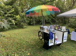 As well as encouraging literacy by providing mobile library services, the Peterborough Public Library's Book Bike is an environmentally friendly alternative to traditional gas-powered bookmobiles. (Photo: Mark Stewart / Peterborough Public Library)