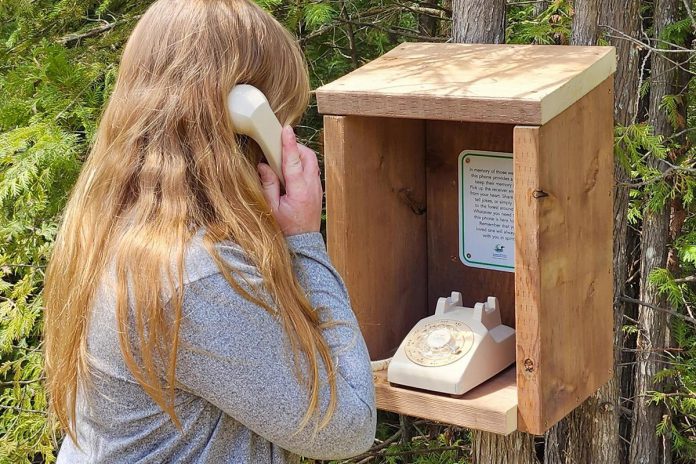 Kawartha Conservation is installing two "wind phones" at Ken Reid Conservation Area in Lindsay, intended to help people deal with the grief of losing a loved one by "talking" to them on a disconnected rotary dial phone. The first wind phone was installed in Otsuchi, Japan in 2010 by a garden designer after he lost his cousin to cancer, who subsequently opened it to the public following the 2011 Tohoku earthquake and tsunami that killed more than 15,500 people, including over 1,200 people in Otsuchi. (Photo: Kawartha Conservation)