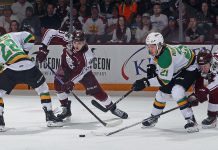 The Peterborough Petes defeated the London Knights in overtime during game three at the Peterborough Memorial Centre on May 15, 2023 to take a 2-1 lead in the best-of-seven OHL championship series. (Photo: Kenneth Anderson Photography)