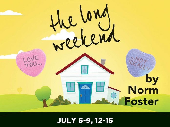 Performances of "The Long Weekend" take place at the Guild Hall at 364 Rogers Street in Peterborough's East City at 7:30 p.m. from July 5 to 8, July 12 to 14, and July 15, with 2 p.m. matinee performances on July 9 and 15, 2023. (Graphic: Peterborough Theatre Guild)