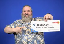 53-year-old Robert Farr of Peterborough with his $1,225,254.80 jackpot win from the January 21, 2023 Lottario draw. (Photo: OLG)