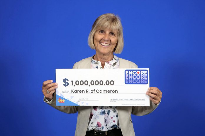 Karen Redmond of Cameron won $1 million in the March 31, 2023 Lotto Max draw by playing Encore. (Photo supplied by OLG)