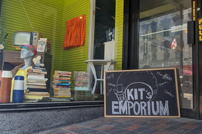 Along with her partner Zack Cruise, KitCoffee owner Helen McCarthy recently opened Kit's Emporium, a thrift store located at 404 George Street North and connected on the inside to her Hunter Street café. (Photo: Bruce Head / kawarthaNOW)