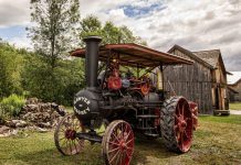 Lang Pioneer Village Museum's Sawyer-Massey traction steam engine was manufactured in Hamilton, Ontario, in 1921. This 17-horsepower engine is equipped with a single ground drive and is just strong enough to move its own weight at very low speed. (Photo courtesy of Lang Pioneer Village Museum)