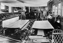 The printing press at The Lindsay Post circa 1910. Kawartha Lakes Museum & Archives project staff are digitizing issues of historial Lindsay newspapers published from 1915 to 1973 and uploading them to the Internet Archive. Along with newspaper issues, the project will digitize 4,000 negatives that belonged to the late journalist, author, and historian Alan Capon. (Photo courtesy of Kawartha Lakes Museum & Archives)