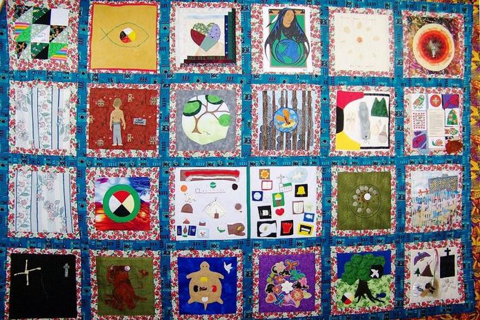 The Kawartha Truth and Reconciliation Support Group's quilt comprises 24 squares, each representing an individual member's response to the terrible legacy of Canada's residential schools, which saw more than 150,000 Indigenous children forcibly removed from their families and culture and which caused the deaths of thousands of these children. (Photo: Kawartha Truth and Reconciliation Support Group)