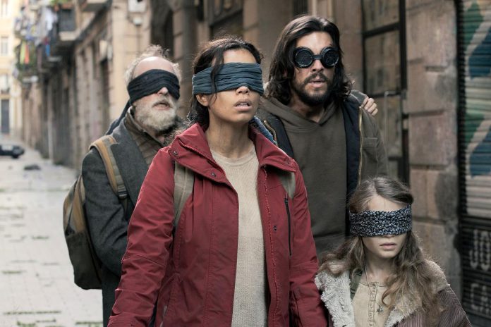 A spin-off of Netflix's hit 2018 post-apocalyptic horror thriller film "Bird Box", "Bird Box Barcelona" follows a father (Mario Casas) and daughter (Naila Schuberth) in Spain and those they join up with to try and survive a dystopian future where looking at mysterioius entities causes people to kill themselves. It premieres on Friday, July 14th. (Photo: Netflix)