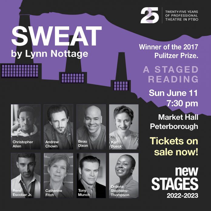 The staged reading of Lynn Nottage's Pulitzer prize-winning play "Sweat" on June 11, 2023 is the final production of New Stages Theatre Company's 25th anniversary season. (Poster: New Stages)