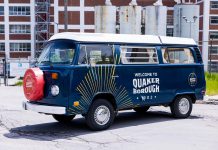 The new Quaker Oats QUAKERborough commercial includes the branded bus driving around the City of Peterborough, including across the Hunter Street bridge beside which the Quaker Oats plant is located. (Photo courtesy of Citizen Relations)