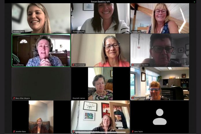 Susan Ramey of Camp Kawartha speaks about the organization's subsidy fund to help children whose families are facing financial challenges attend summer camp at 100 Women Peterborough's June 2023 virtual meeting. (Photo courtesy of 100 Women Peterborough)