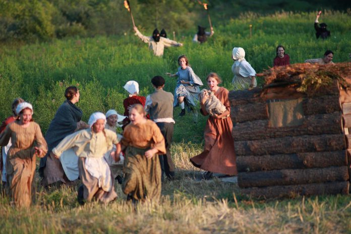 A scene from the 2011 production of Robert Winslow's "The Cavan Blazers" at 4th Line Theatre's Winslow Farm in Millbrook. The play, which launched 4th Line Theatre in 1992 and has since been staged five times, returns for its sixth remounting from August 1 to 26, 2023. (Photo: Wayne Eardley / Brookside Studios)