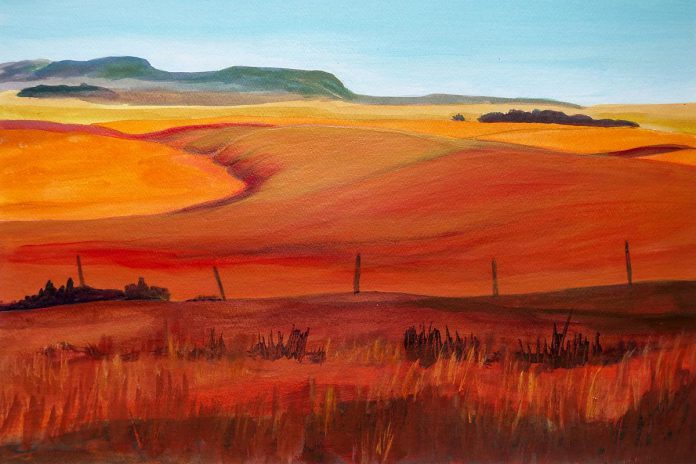 "Prairies in August" (2022, fluid acrylics on paper) by Lucie Lemieux-Wilson, one of 47 artists on the 2023 Kawartha Autumn Studio Tour running from 10 a.m. to 5 p.m. on September 23 and 24. Lemieux-Wilson's studio at 2525 Settlers Line in Indian River is Tour Stop 33  on the self-guided tour.  (Photo courtesy of Art Gallery of Peterborough)