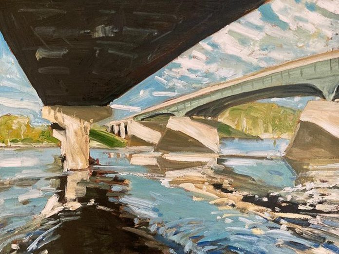 "115/7 Bridge" (2021, oil on panel) by John climenhage, one of 47 artists on the 2023 Kawartha Autumn Studio Tour on September 23 and 24. Climenhage's studio at 183 Atrim Street in Peterborough is Tour Stop 6 on the self-guided tour.  (Photo courtesy of Art Gallery of Peterborough)