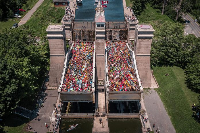 After a three-year pandemic absence, Parks Canada's Lock & Paddle event returns to the Peterborough Lift Lock on August 26, 2023. Paddle alongside hundreds of canoes and kayaks along the Trent-Severn Waterway towards the world's tallest hydraulic lift lock, where the two tubs will be packed full as everyone is sent 65 feet in the air. (Photo: Parks Canada)