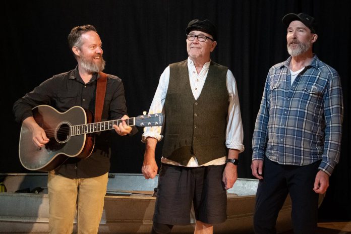 Chris Rait, Mark Whelan, and Rick Hughes perform in the musical comedy "Tip of the Iceberg" at Globus Theatre at the Lakeview Arts Barn from August 2 to 12, 2023. (Photo: Globus Theatre)