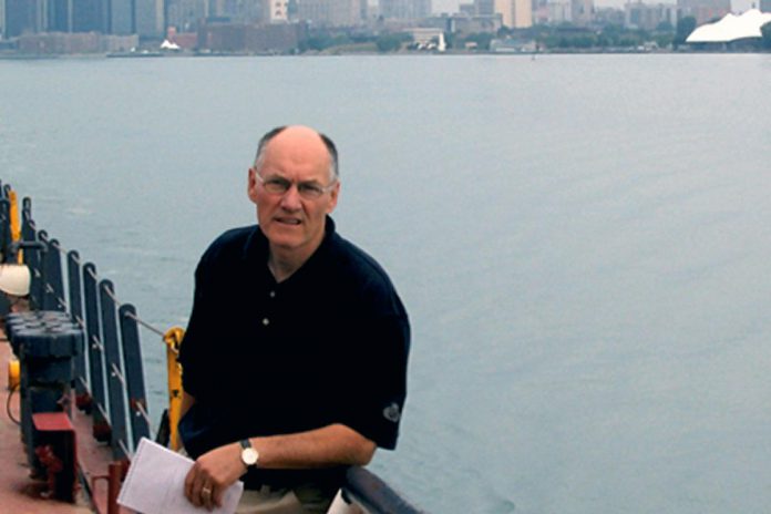 D'Arcy Jenish in 2007 aboard the 730-foot freighter M.V. Algomarine on the Detroit River during a 108-hour journey from Montreal to Thunder Bay via the Great Lakes-St. Lawrence Seaway, while researching his 2009 book "The St. Lawrence Seaway: Fifty Years and Counting," an official history of one of the world's greatest inland waterways. (Photo: D'Arcy Jenish website)