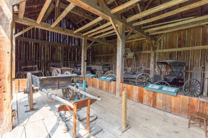 During the annual Transportation Day Car & Motorcycle Show on July 9, 2023 at Lang Pioneer Village Museum in Keene, visit the Transportation Barn to browse a variety of 19th-century modes of transportation including sleighs, wagons, and milk carts. (Photo: Lang Pioneer Village Museum)