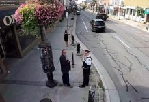 A still from the CCTV camera installed at George and Brock street, one of 12 police-operated CCTV cameras now operational in downtown Peterborough. (Photo: Peterborough Police Service)
