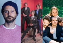 All Juno award winners, indie folk-rock musician Dan Mangan, alt-country rockers The Sadies, and Oshawa indie pop band Dizzy are three of the musical acts performing at the 2023 Peterborough Folk Festival's admission-by-donation weekend at Nicholls Oval Park on August 19 and 20. (kawarthaNOW collage of artist photos)