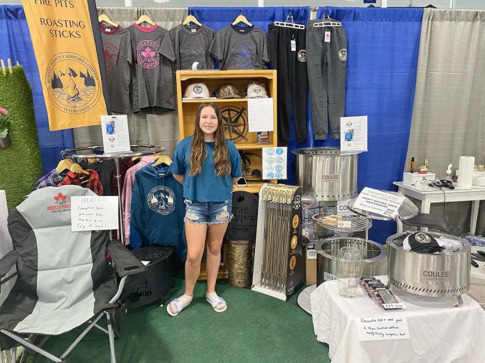 While her parents continue to help her by driving her to her weekend trade shows and offering guidance, 13-year-old entrepreneur Olivia Irvine makes all the final decisions about her business.  (Photo courtesy of Roasty Toasty Campfire Company)