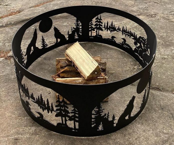 One of the products offered by Roasty Toasty Campfire Company is this completely customizable Fire Ring. Customers can choose a scene that suits them and add their family name or lake. (Photo courtesy of Roasty Toasty Campfire Company)