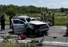 The 29-year-old driver of this vehicle was seriously injured in a single-vehicle collision on Highway 115 in Peterborough on August 9, 2023. (OPP-supplied photo)