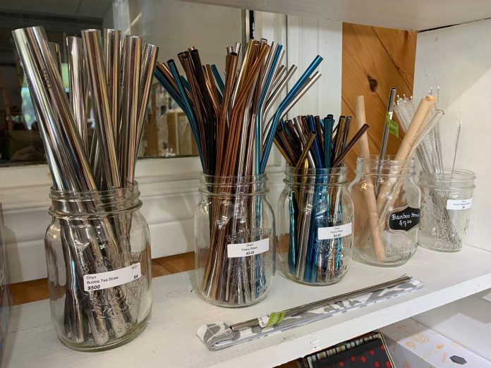 Single-use plastic straws are being phased out of production by the end of 2023. Reusable metal or silicone straws are alternatives to single-use plastic straws. (Photo by Eileen Kimmett)