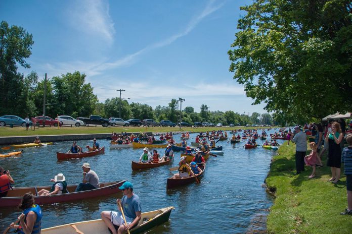 If you're planning to paddle for this year's Lock & Paddle event on on August 26, 2023, there are a number of nearby parking and put-in locations available. Note that you will not be able to park at the Peterborough Lift Lock Visitors Centre unless you have an accessible permit. (Photo: Parks Canada)
