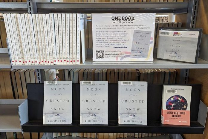 The Peterborough Public Library is currently stocked with more than 70 copies of "Moon of the Crusted Snow" by Waubgeshig Rice, this year's "One Book, One Ptbo" selection. The 2018 post-apocalyptic thriller is available in a range of formats including traditional paperbacks, e-books, audio books, and CD books, with French language versions also available. (Photo courtesy of Peterborough Public Library)