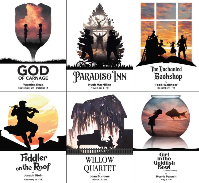 Peterborough Theatre Guild has announced its 2023-24 season featuring six plays including the family play "The Enchanted Bookshop" in December and the musical "Fiddler on the Roof" at Showplace Performance Centre in February. (kawarthaNOW collage of supplied images)