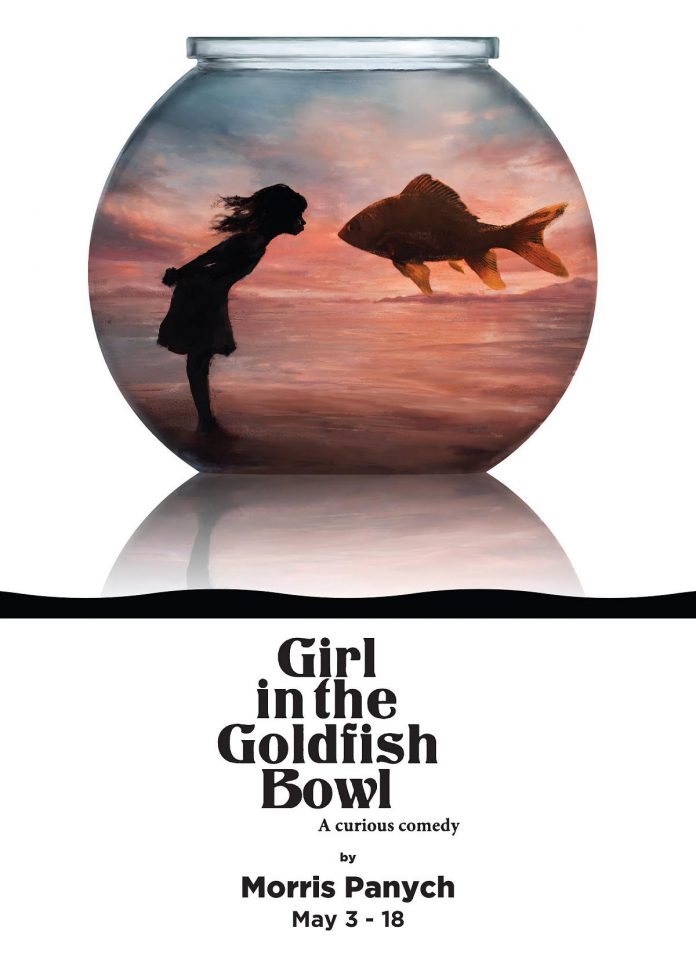 The final production of Peterborough Theatre Guild's 2023-24 season is "Girl in the Goldfish Bowl", a Governor General's Award-winning comedic play by Canadian playwright Morris Panych, which runs from May 3 to 18, 2023.  (Original artwork: Colton DeKnock / Graphic artist: Big Sky Design