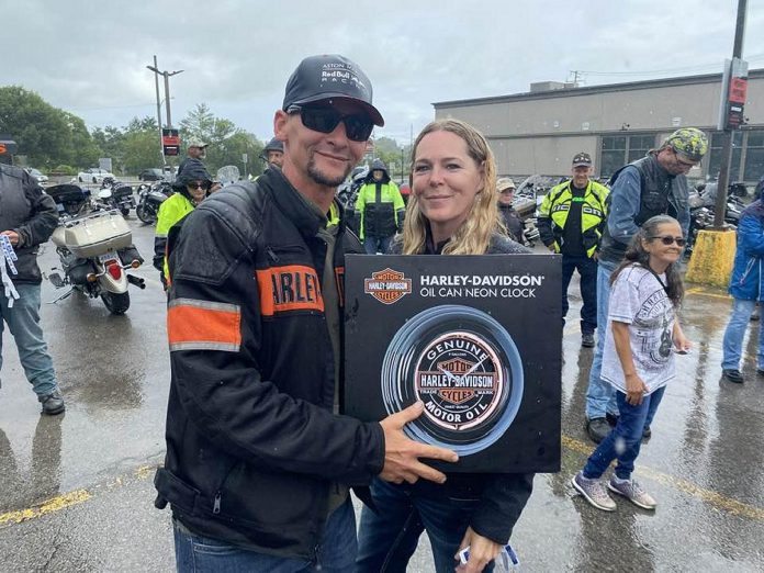 One of the winners of Peterborough's first-ever United on the Highway Poker Run on August 26, 2023. The fundraiser was organized by the Peterborough Downtown Business Improvement Area (DBIA) in partnership with Cogeco to raise funds for United Way Peterborough & District. (Photo: Terry Guiel / Facebook)