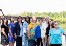 The 2023-24 Board of Directors of the Women's Business Network of Peterborough (from left to right): Program Director Tracy Minnema, President Katelyn Kemp, Treasurer Kim Freeburn, Past External Communications Director Grace Terfa, Past President Diane Wolf, Director at Large Pamela Van Nest, Membership Director Nancy Wiskel, Secretary Adeilah Dahlke, and Technical Director Donna Enright. Not pictured are Social Director Rebecca O'Rourke and Internal Communications Director Emily Argyrides. (Photo: Laura De Souza, LD Photography)