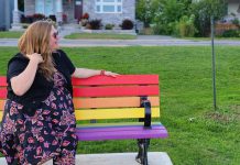 "Everyone is welcome on my bench," wrote East City resident Ashley Bonner on social media during Peterborough Pride Week, reflecting her passion for building community, for which she will be recognized with a "Top 4 Under 40" Peterborough Business Excellence Award from the Peterborough and the Kawarthas Chamber of Commerce on October 18, 2023. In 2020, Bonner combined her passion with her experience in both social work and social media to create a community hub on Facebook for her neighbours to offer and ask for help of each other during the pandemic. (Photo courtesy of Ashley Bonner)