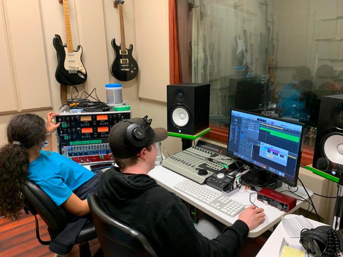 Quaid and Dakota in the studio during the "Music Makers Production" program at BGC Kawarthas. The new "Story of Us" soundscape music creation program at BGC Kawarthas will take youth 12 to 18 years old outside to record sounds of th environment before heading back to the studio to build their creations from the recordings. (Photo courtesy of BGC Kawarthas)