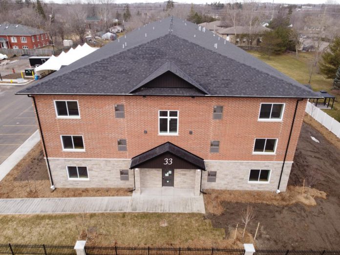 The multi-unit development at 33 Leahy's Lane in Peterborough was a dramatic departure from the organization's previous focus on single-family homes, extending affordable homeownership to couples and individuals including seniors as well as families. Completed last year, Phase One of the development (pictured) included six one-bedroom units, 29 two-bedroom units, and six three-bedroom units. Proceeds from the inaugural "Sunday Dinner at the ReStore" fundraiser at the Peterborough North ReStore (300 Milroy Drive) on October 22, 2023 will help cover the cost of construction for the Phase Two 12-unit affordable condo development at 21 Leahy's Lane. (Photo courtesy of Habitat for Humanity Peterborough & Kawartha Region) 