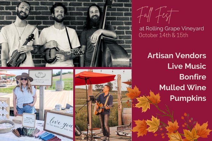 There'll be artisan vendors, live music, mulled wine, pumpkins, and more at the Fall Fest at Rolling Grape Vineyard in Bailieboro. (Graphic: Rolling Grape Vineyard)