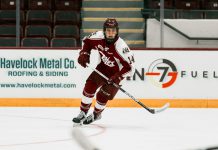 Brennan Faulkner scored the lone goal in the Peterborough Petes' first game of the preseason against the Niagara IceDogs in St. Catharines on September 2, 2023. Having lost that game 7-1, the Petes have a chance to even up the score when they face off again against the IceDogs in Millbrook on September 23. (Photo: David Pickering)