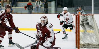 Peterborough Petes goalie Liam Sztuska stopped 45 of the 46 shots he faced from the Niagara IceDogs at the final OHL preseason game on September 23, 2023 at Cavan Monaghan Community Centre in Millbrook. With the 3-1 win over the IceDogs, the Petes ended up 3-2 in the preseason. (Photo: David Pickering)