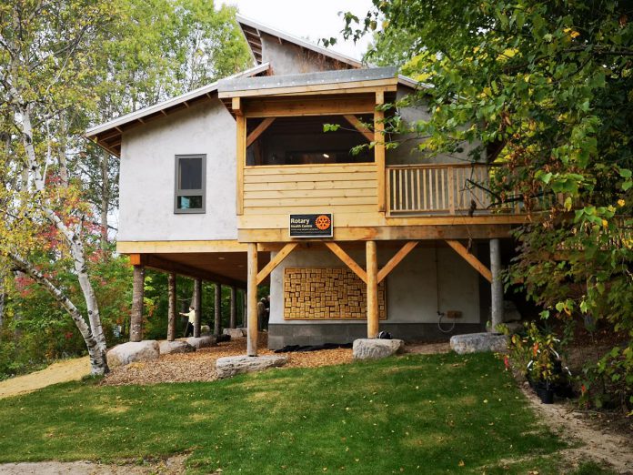 Completed in October 2021, the Rotary Health Centre at Camp Kawartha is straw-bale constructed with net zero utility costs, zero toxins, zero fossil fuel use, zero waste output, and a zero-carbon footprint. It is used to look after the health needs of campers, students, and visitors.  (Photo courtesy of Rotary Club of Peterborough)