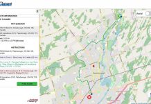 Peterborough Transit's new online tool allows riders to track the location of buses and plan their trips in real-time, such as this trip from Trent University to Lansdowne Place Mall. (kawarthaNOW screenshot)